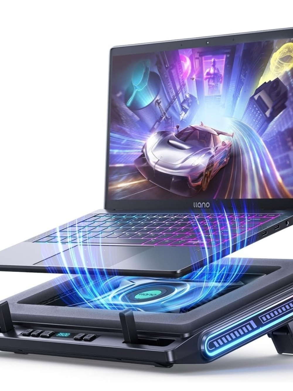 llano V10 RGB Gaming Laptop Cooling Pad Turbo Fan 13-17.3" USB Stand